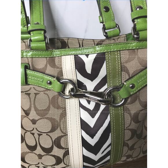 Coach Tan Monogram Green Leather Shoulder Handbag E0951-F13993 - Picture 2 of 12